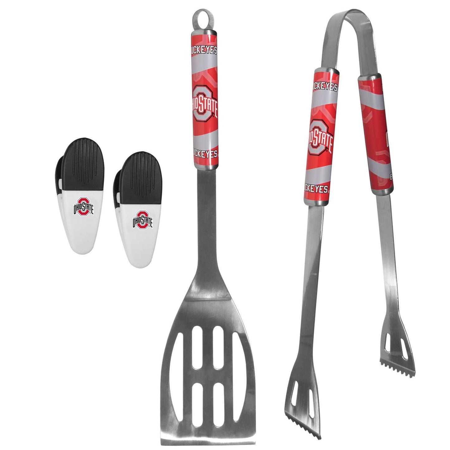 Ohio State Buckeyes Collegiate University Two Piece Grilling Tools Set with 2 Magnet Chip Clips - Chrome