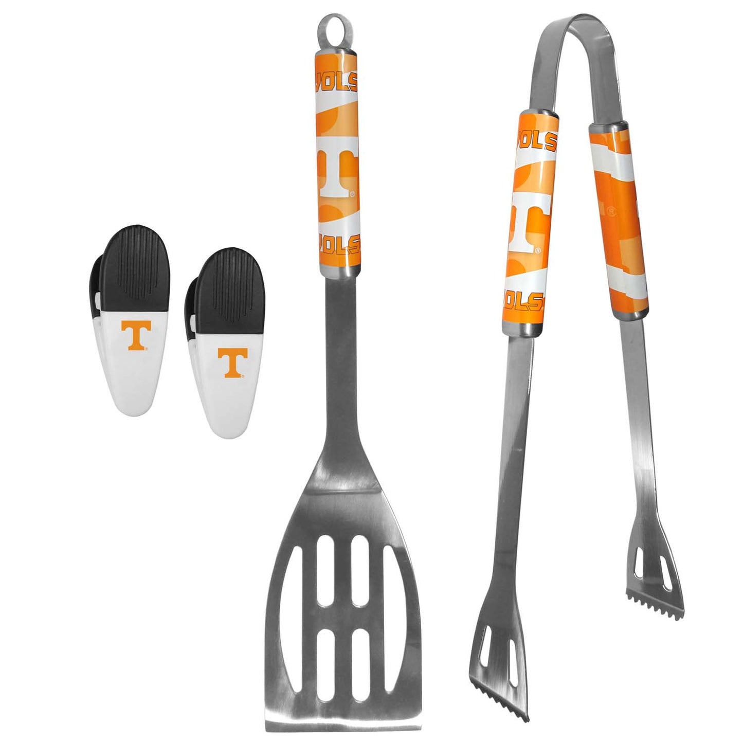 Tennessee Volunteers Collegiate University Two Piece Grilling Tools Set with 2 Magnet Chip Clips - Chrome