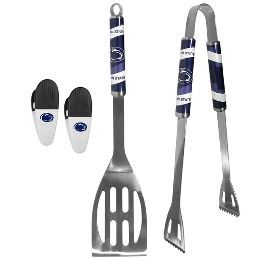 Penn State Nittany Lions Collegiate University Two Piece Grilling Tools Set with 2 Magnet Chip Clips - Chrome