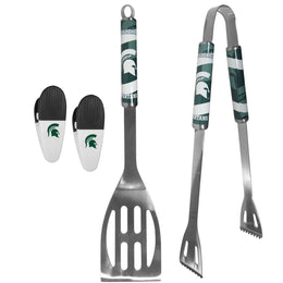 Michigan State Spartans Collegiate University Two Piece Grilling Tools Set with 2 Magnet Chip Clips - Chrome