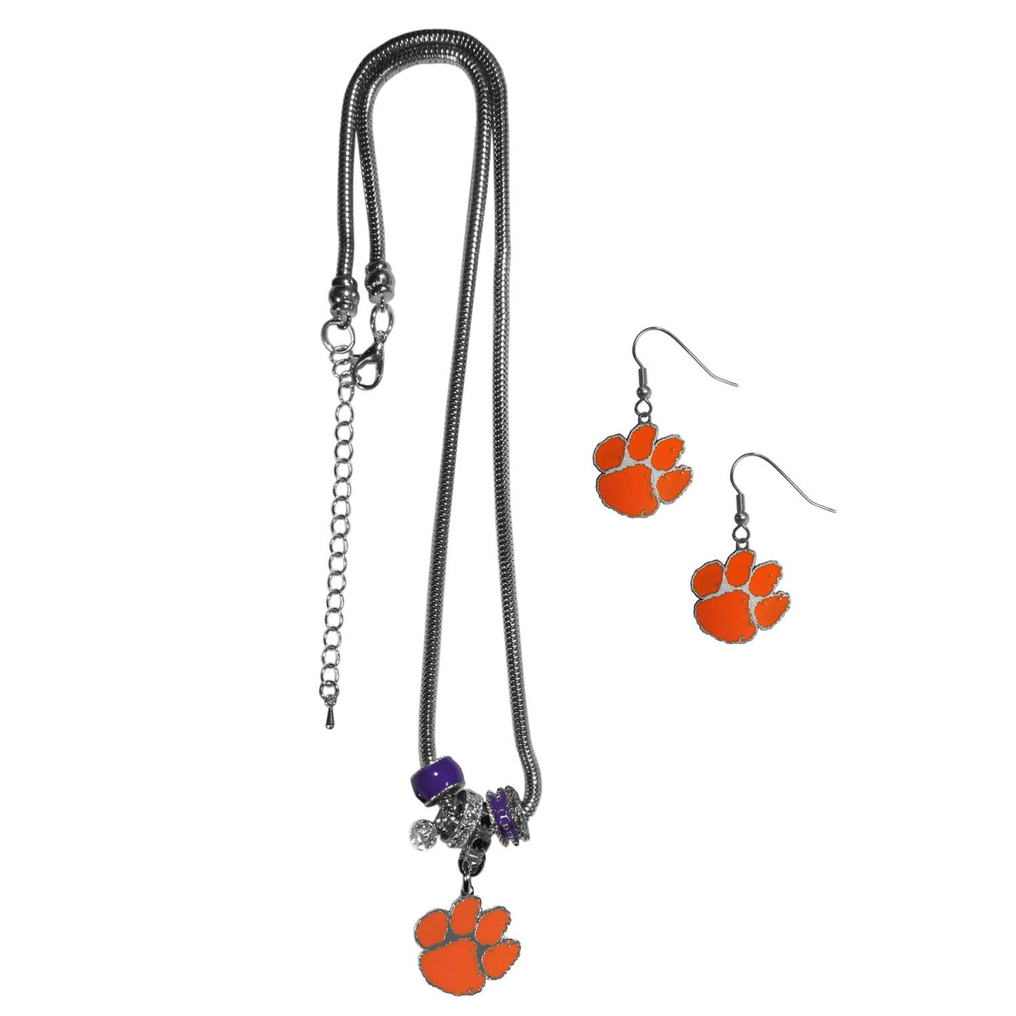 Clemson Tigers Collegiate Game Day Necklace and Earrings - Silver