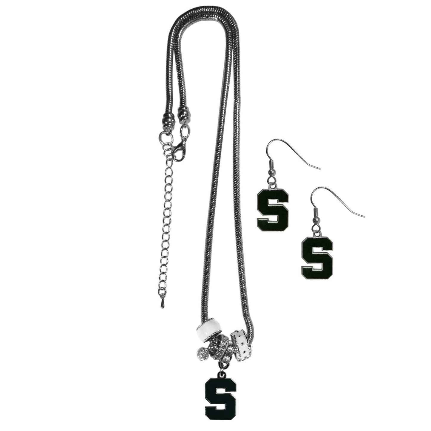 Michigan State Spartans Collegiate Game Day Necklace and Earrings - Silver