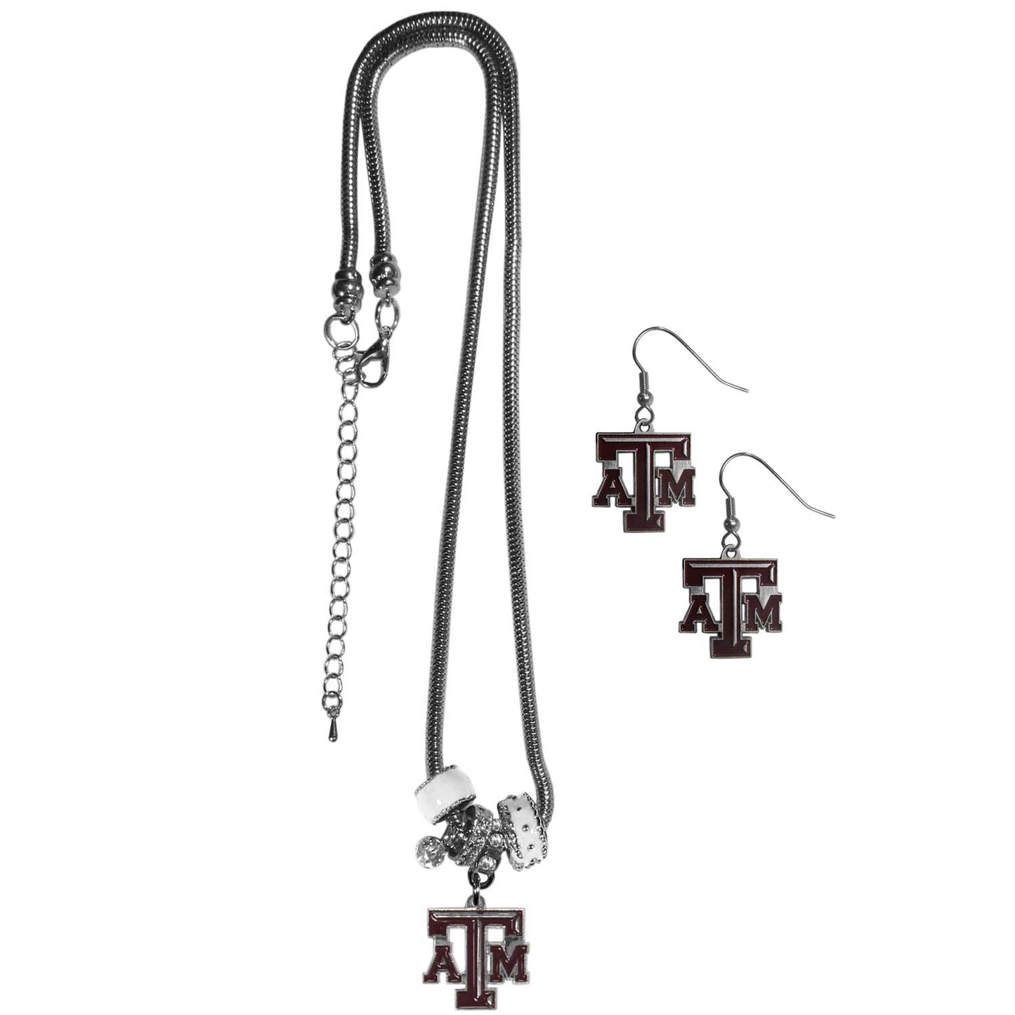 Texas A&M Aggies Collegiate Game Day Necklace and Earrings - Silver