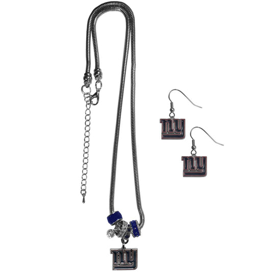 New York Giants NFL Game Day Necklace and Earrings - Silver