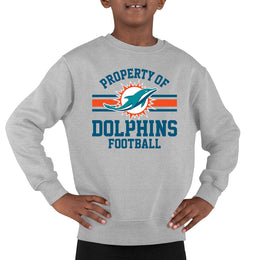 Miami Dolphins NFL Youth Property Of Crew Sweatshirt - Sport Gray