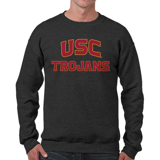 USC Trojans NCAA Adult Charcoal Crewneck Fleece Sweatshirt - Charcoal