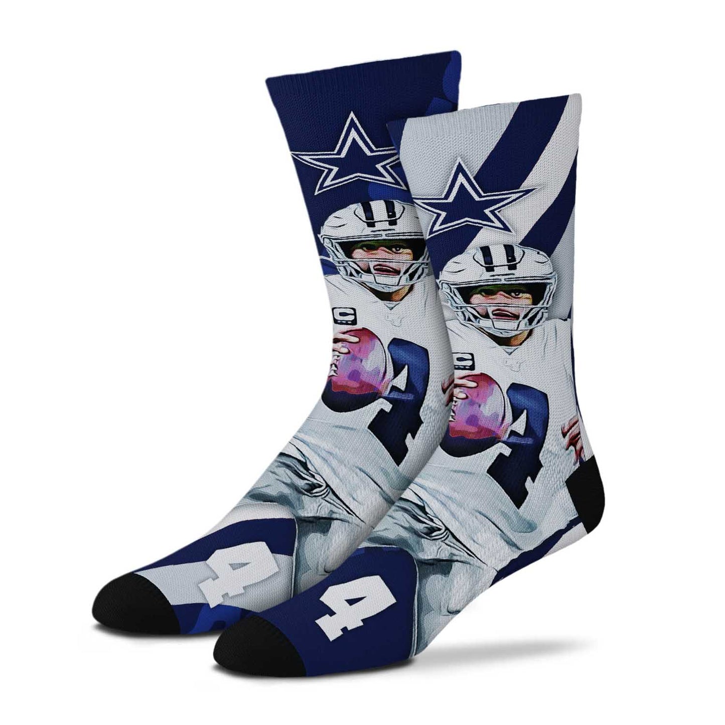 Dallas Cowboys NFL Adult V Curve MVP Player Crew Socks - Dak Prescott - Dallas Cowboys
