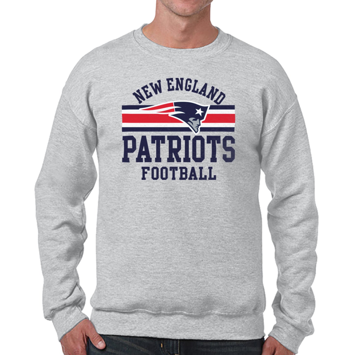 New England Patriots NFL Team Stripe Crew Sweatshirt - Sport Gray