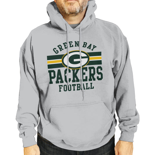 Green Bay Packers NFL Team Stripe Hooded Sweatshirt- Soft Pullover Sports Hoodie For Men & Women - Sport Gray