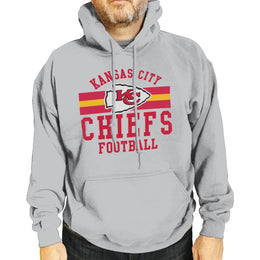 Kansas City Chiefs NFL Team Stripe Hooded Sweatshirt- Soft Pullover Sports Hoodie For Men & Women - Sport Gray
