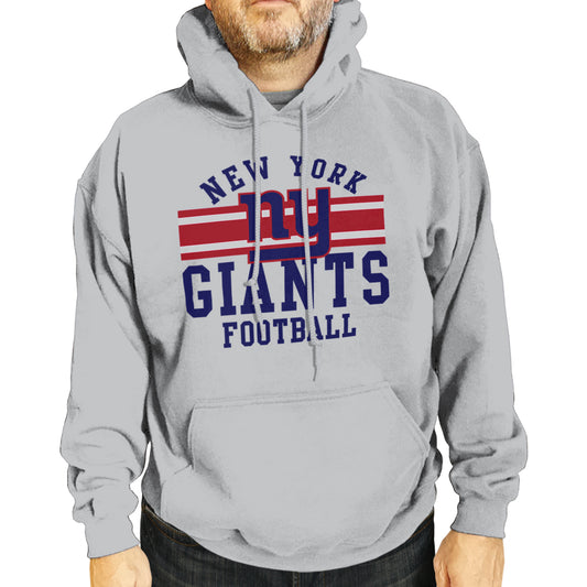 New York Giants NFL Team Stripe Hooded Sweatshirt- Soft Pullover Sports Hoodie For Men & Women - Sport Gray