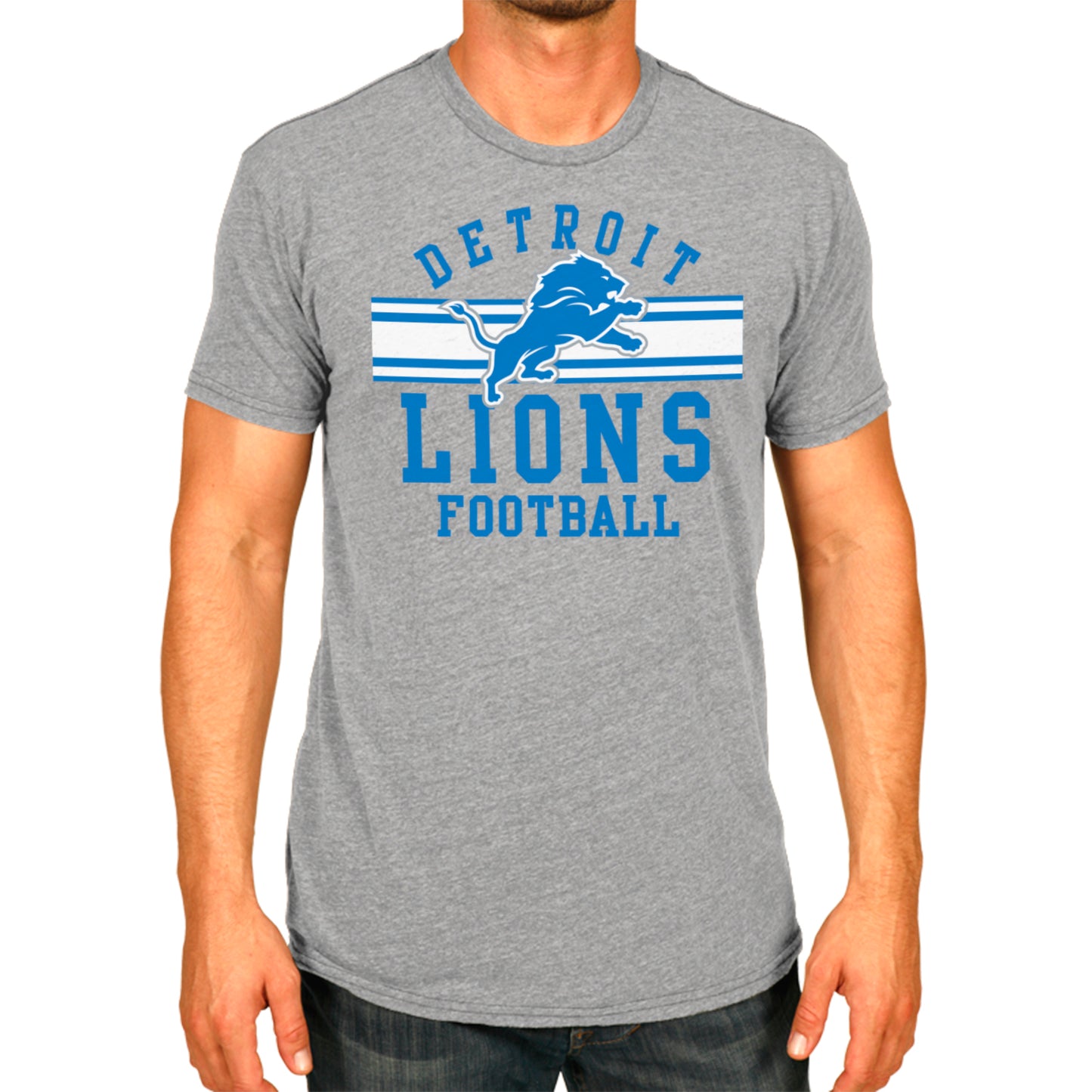 Detroit Lions NFL Adult Short Sleeve Team Stripe Tee - Sport Gray