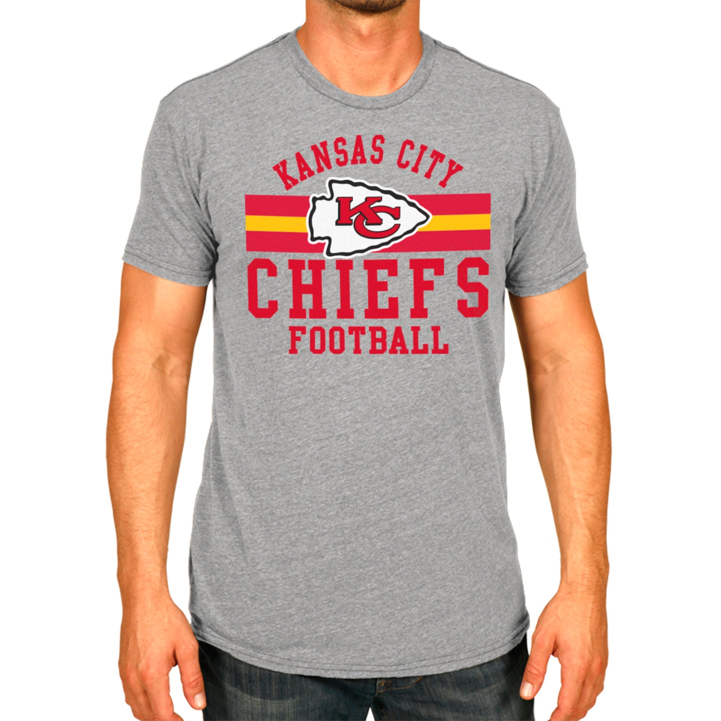 Kansas City Chiefs NFL Adult Short Sleeve Team Stripe Tee - Sport Gray