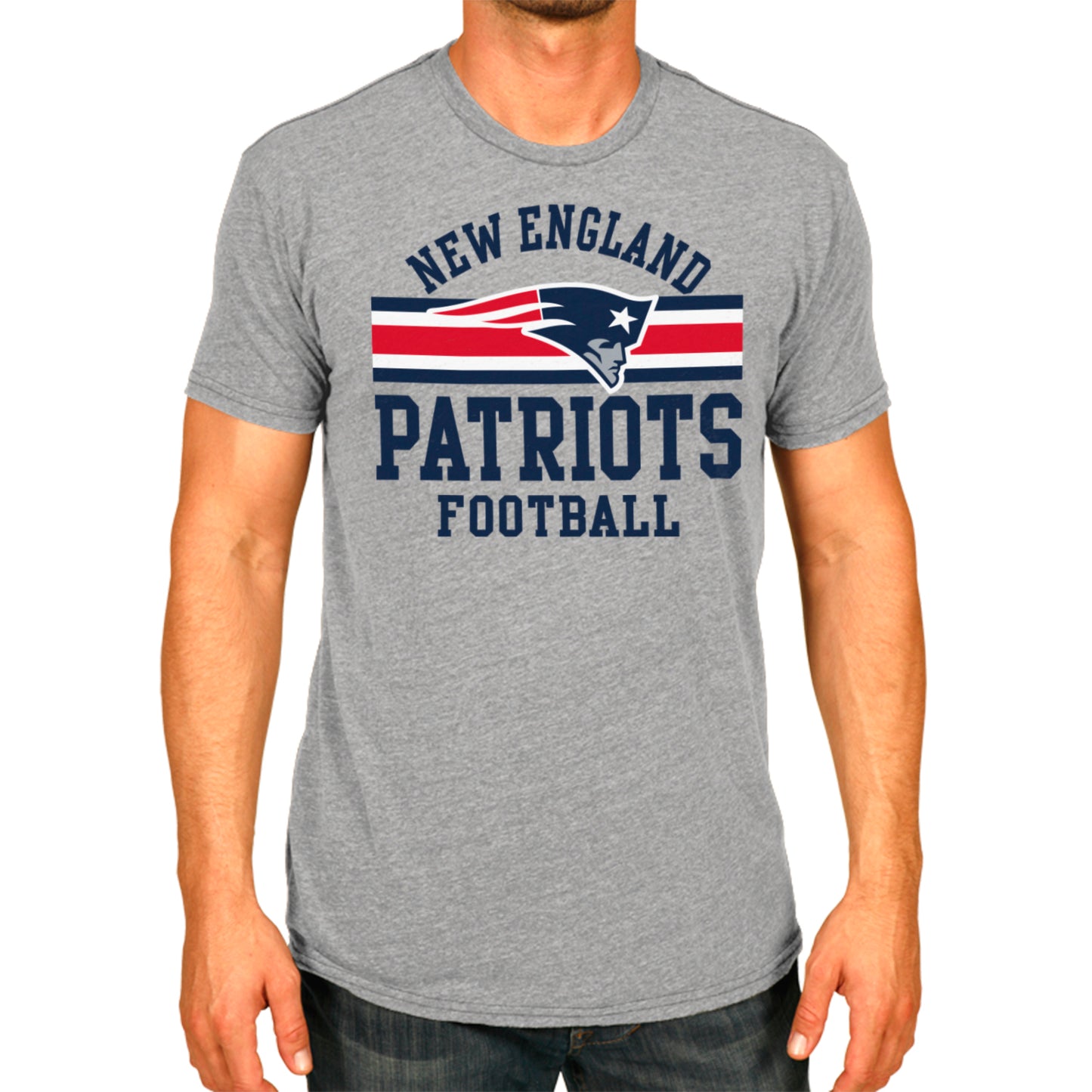 New England Patriots NFL Adult Short Sleeve Team Stripe Tee - Sport Gray