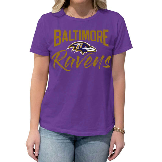 Baltimore Ravens NFL Women's Paintbrush Relaxed Fit Unisex T-Shirt - Purple