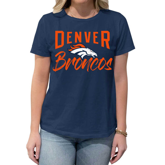 Denver Broncos NFL Women's Paintbrush Relaxed Fit Unisex T-Shirt - Navy