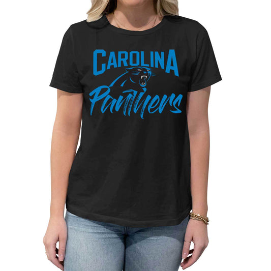 Carolina Panthers NFL Women's Paintbrush Relaxed Fit Unisex T-Shirt - Black