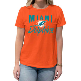 Miami Dolphins NFL Women's Paintbrush Fitted T-Shirt - Orange
