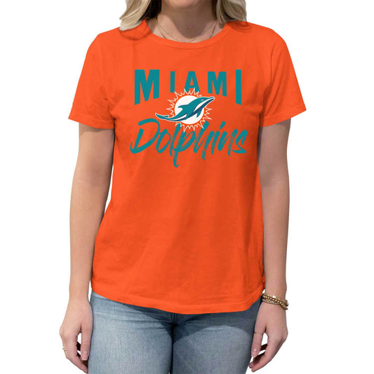 Miami Dolphins NFL Women's Paintbrush Relaxed Fit Unisex T-Shirt - Orange