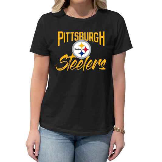 Pittsburgh Steelers NFL Women's Paintbrush Relaxed Fit Unisex T-Shirt - Black