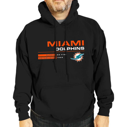 Miami Dolphins Adult NFL Speed Stat Sheet Fleece Hooded Sweatshirt - Black