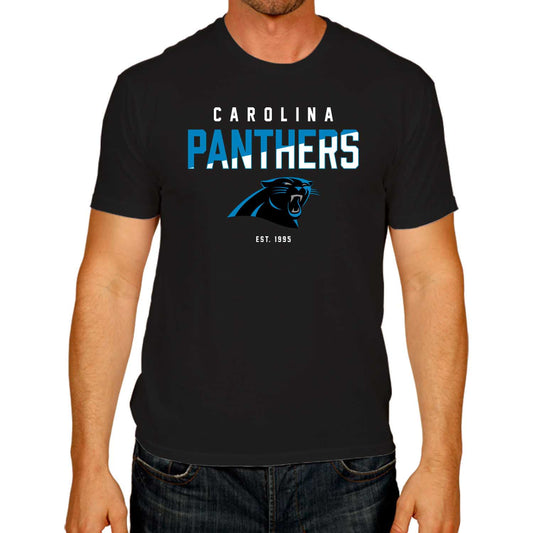 Carolina Panthers Adult NFL Diagonal Fade Color Block T-Shirt - Black