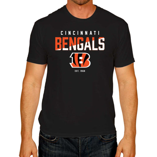 Cincinnati Bengals Adult NFL Diagonal Fade Color Block T-Shirt - Black