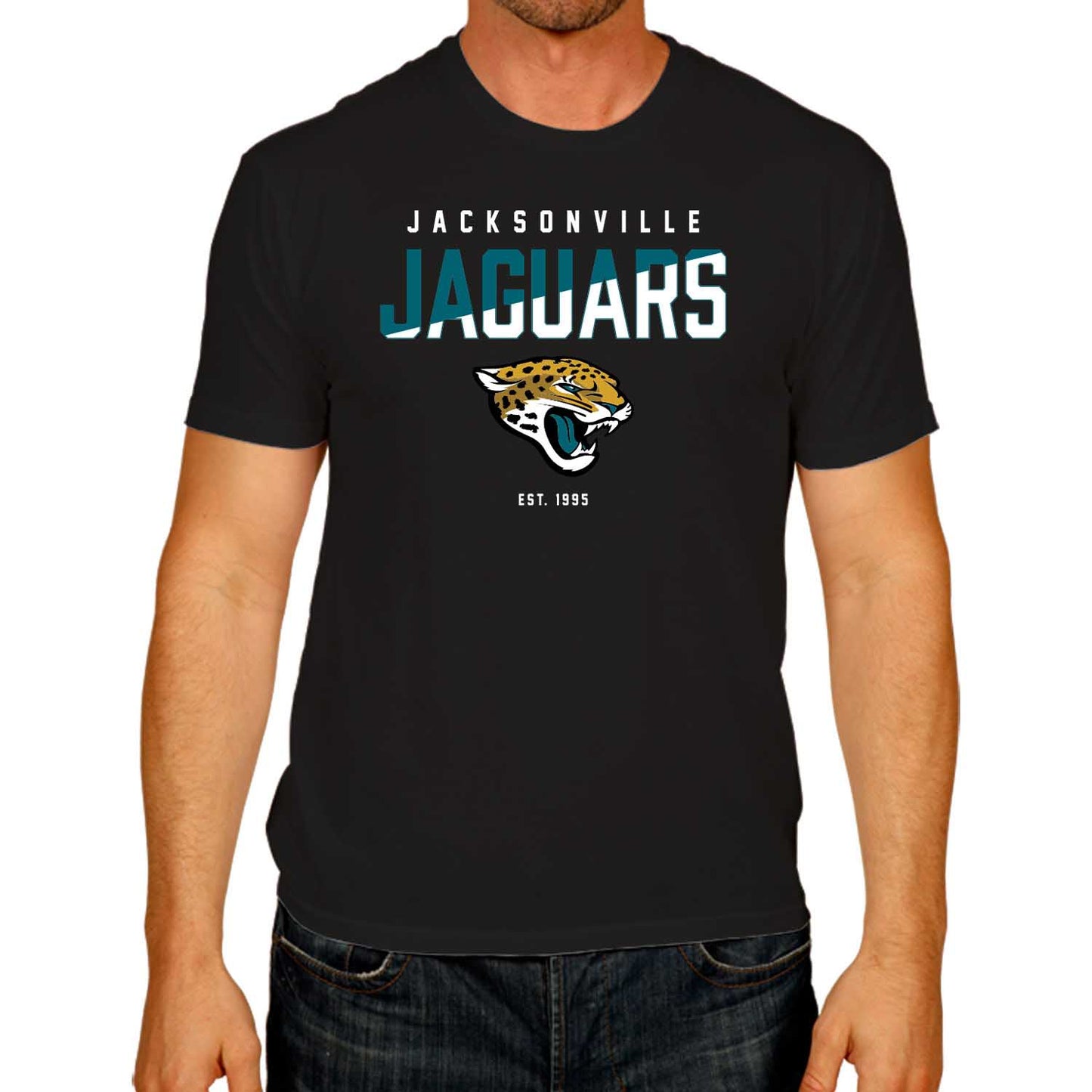 Jacksonville Jaguars Adult NFL Diagonal Fade Color Block T-Shirt - Black