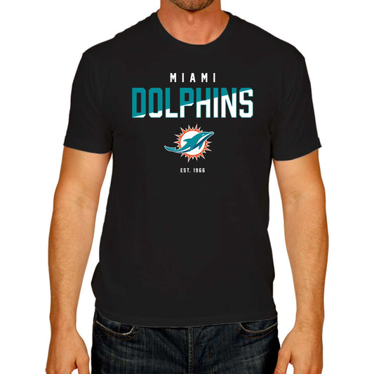 Miami Dolphins Adult NFL Diagonal Fade Color Block T-Shirt - Black