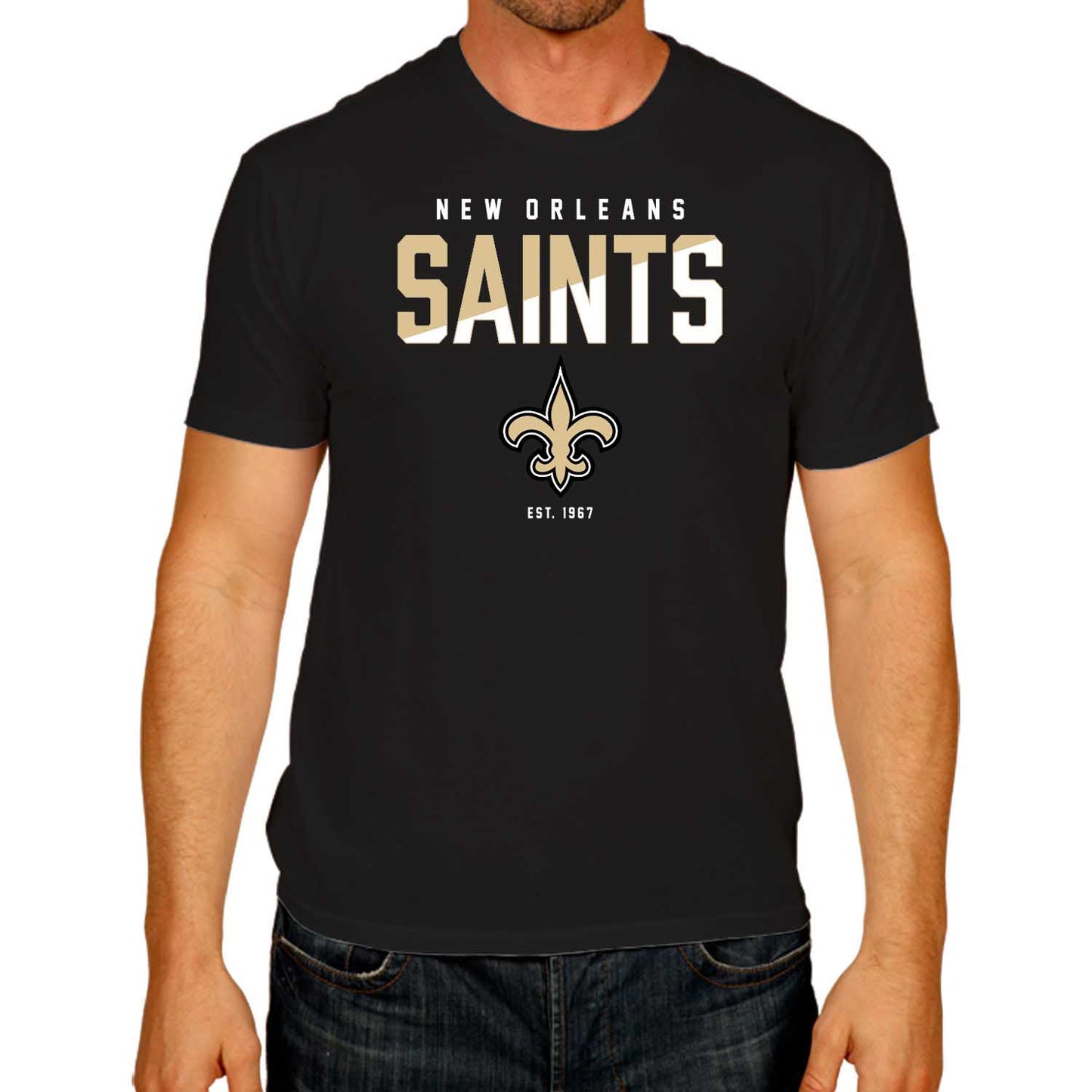 New Orleans Saints Adult NFL Diagonal Fade Color Block T-Shirt - Black
