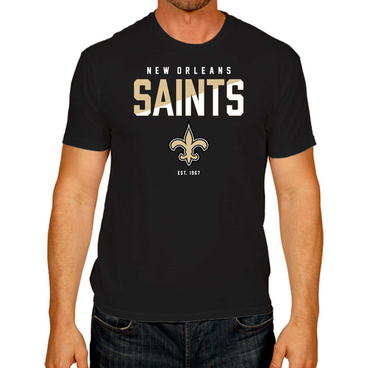 New Orleans Saints Adult NFL Diagonal Fade Color Block T-Shirt - Black