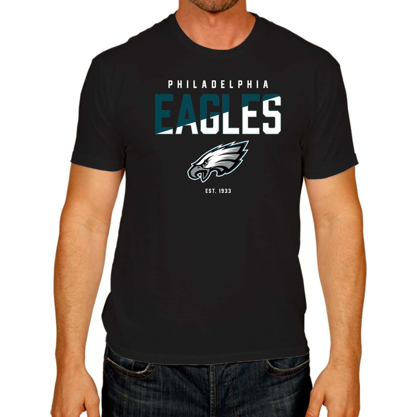 Philadelphia Eagles Adult NFL Diagonal Fade Color Block T-Shirt - Black