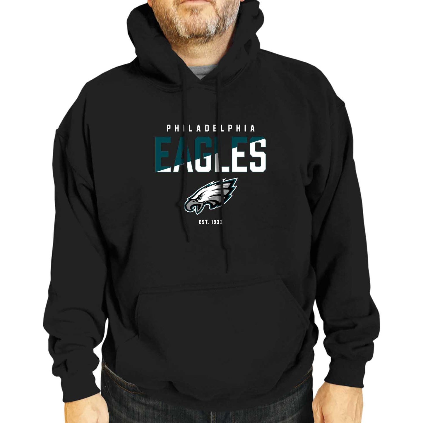 Philadelphia Eagles Adult NFL Diagonal Fade Fleece Hooded Sweatshirt - Black