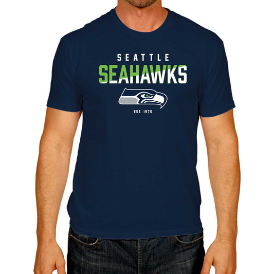 Seattle Seahawks Adult NFL Diagonal Fade Color Block T-Shirt - Navy