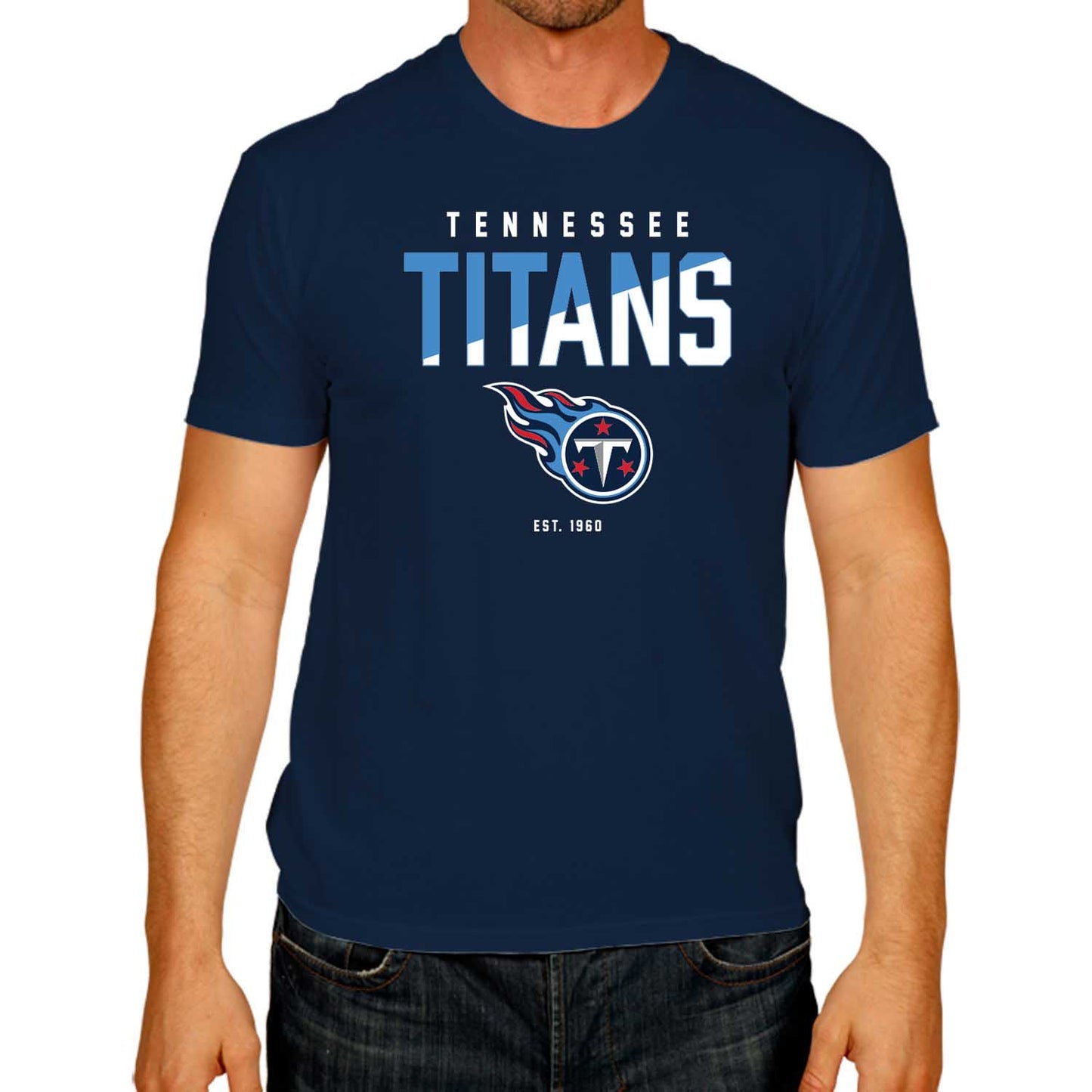 Tennessee Titans Adult NFL Diagonal Fade Color Block T-Shirt - Navy