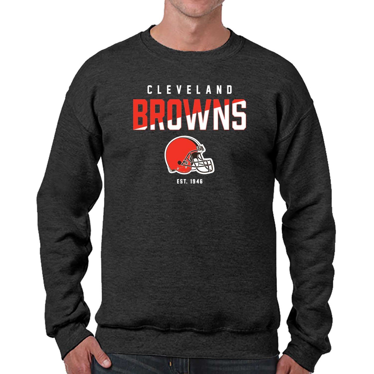 Cleveland Browns Adult NFL Diagonal Fade Color Block Crewneck Sweatshirt - Charcoal