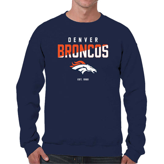 Denver Broncos Adult NFL Diagonal Fade Color Block Crewneck Sweatshirt - Navy