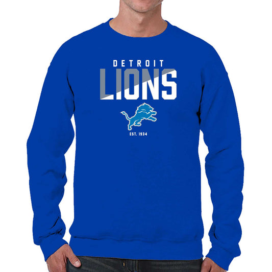 Detroit Lions Adult NFL Diagonal Fade Color Block Crewneck Sweatshirt - Royal