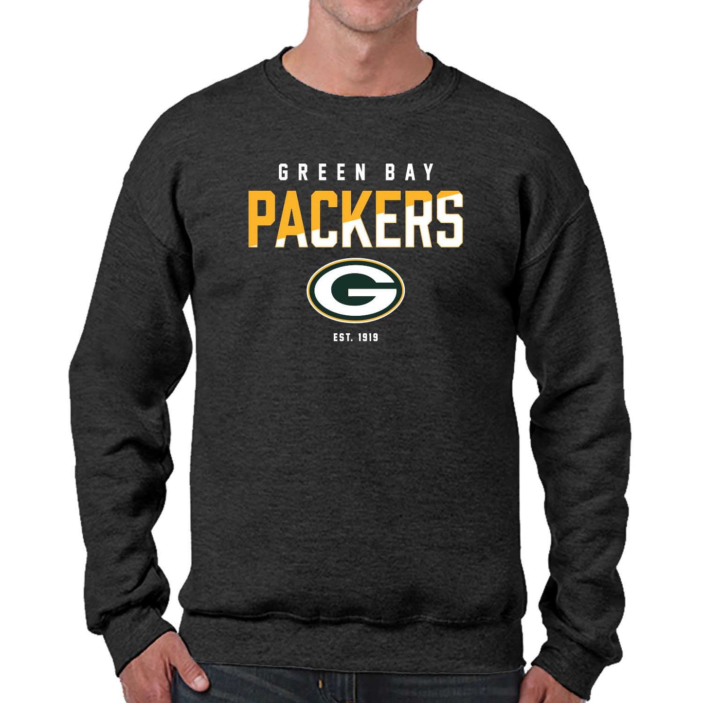 Green Bay Packers Adult NFL Diagonal Fade Color Block Crewneck Sweatshirt - Charcoal