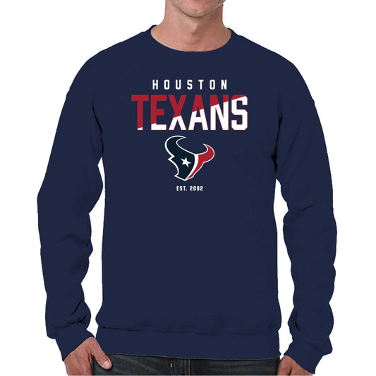 Houston Texans Adult NFL Diagonal Fade Color Block Crewneck Sweatshirt - Navy