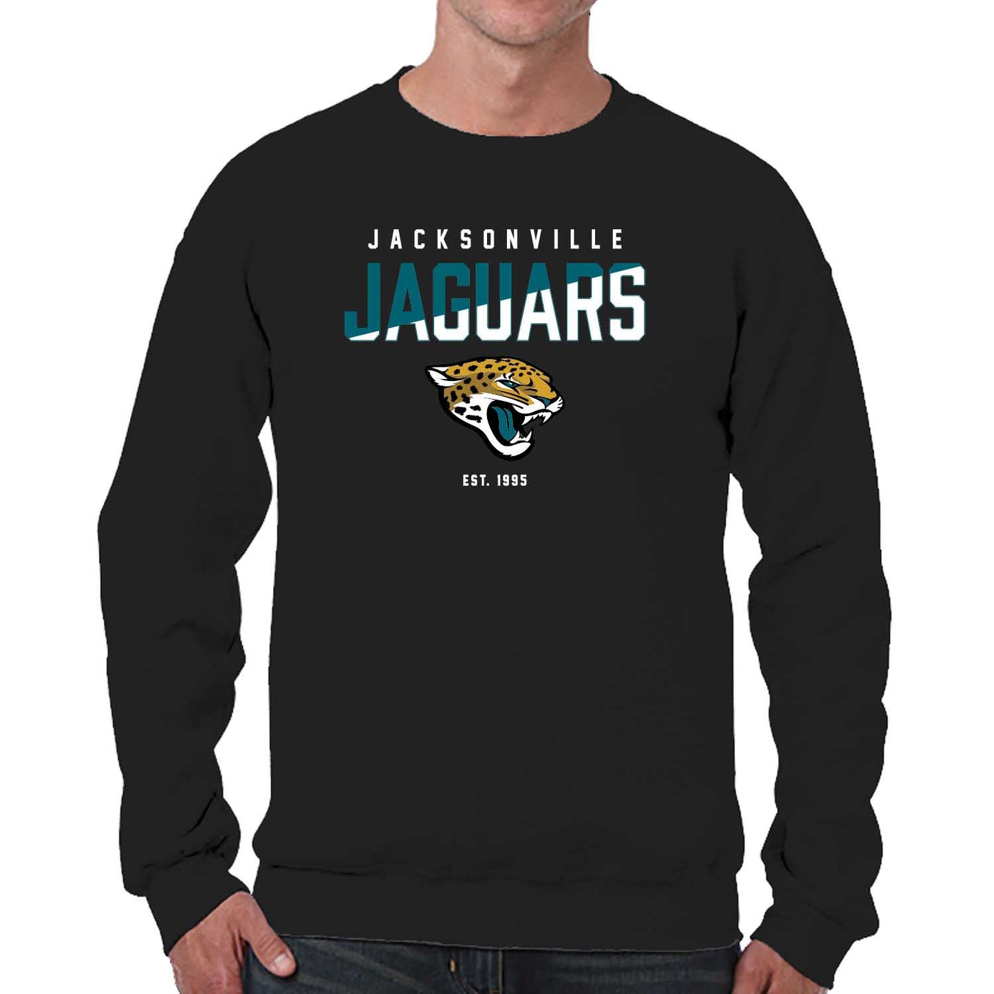 Jacksonville Jaguars Adult NFL Diagonal Fade Color Block Crewneck Sweatshirt - Black
