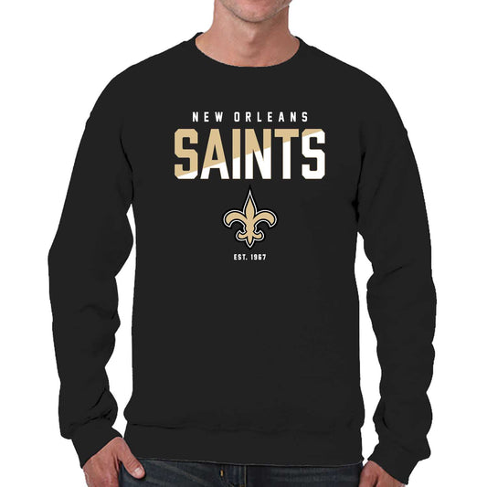 New Orleans Saints Adult NFL Diagonal Fade Color Block Crewneck Sweatshirt - Black