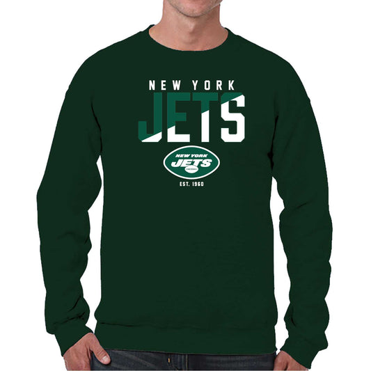 New York Jets Adult NFL Diagonal Fade Color Block Crewneck Sweatshirt - Forest Green