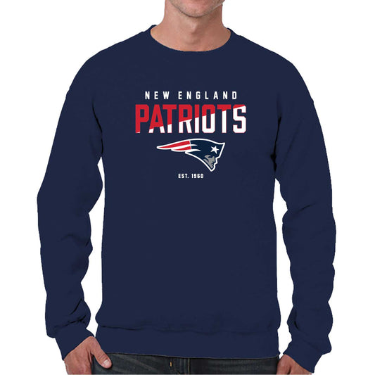 New England Patriots Adult NFL Diagonal Fade Color Block Crewneck Sweatshirt - Navy