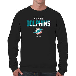 Miami Dolphins Adult NFL Diagonal Fade Color Block Crewneck Sweatshirt - Black