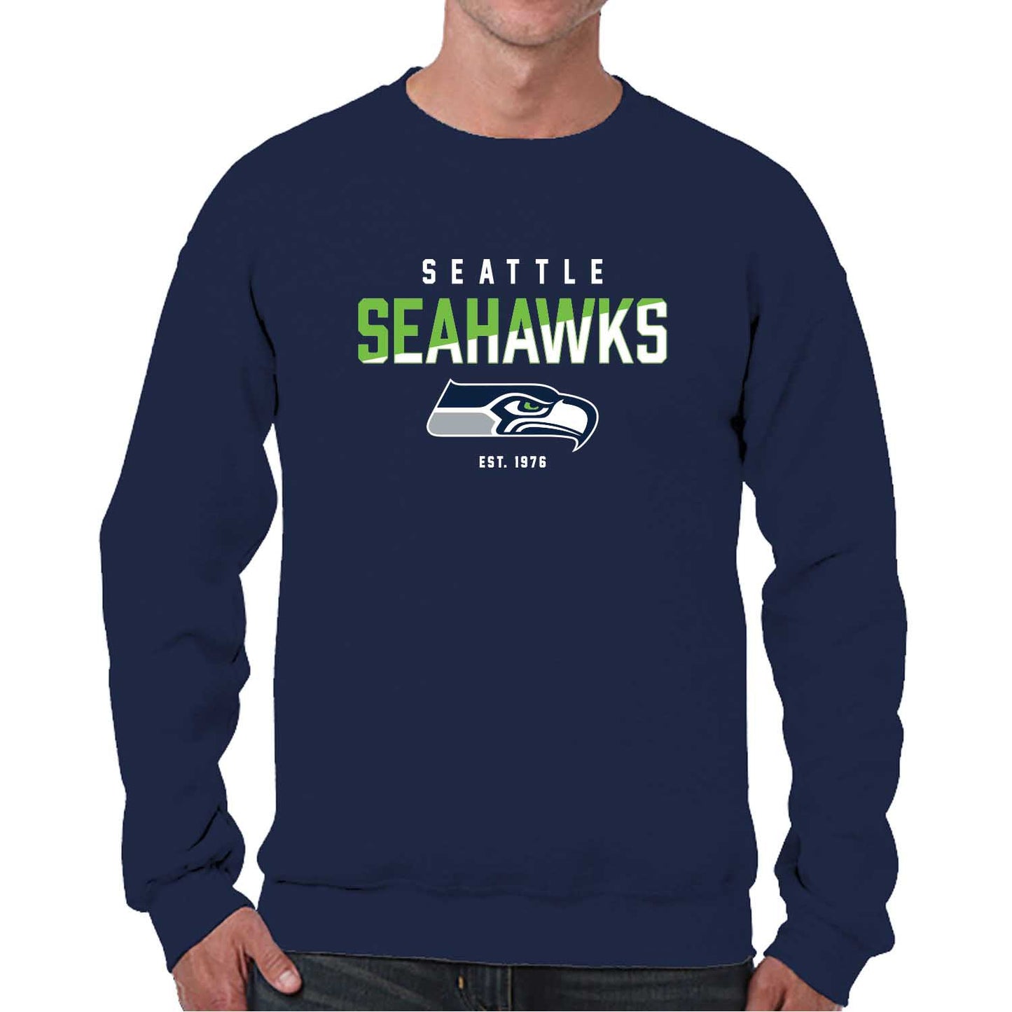 Seattle Seahawks Adult NFL Diagonal Fade Color Block Crewneck Sweatshirt - Navy
