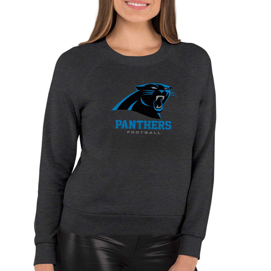 Carolina Panthers Women's NFL Ultimate Fan Logo Slouchy Crewneck -Tagless Fleece Lightweight Pullover - Charcoal