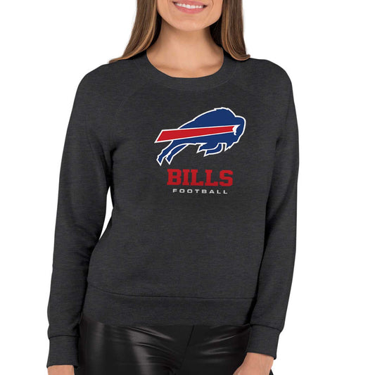 Buffalo Bills Women's NFL Ultimate Fan Logo Slouchy Crewneck -Tagless Fleece Lightweight Pullover - Charcoal