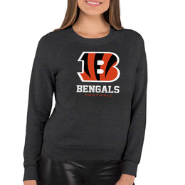 Cincinnati Bengals Women's NFL Ultimate Fan Logo Slouchy Crewneck -Tagless Fleece Lightweight Pullover - Charcoal