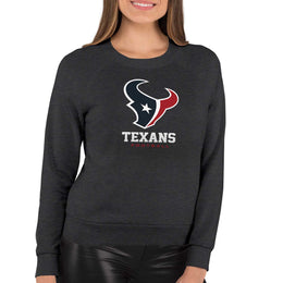 Houston Texans Women's NFL Ultimate Fan Logo Slouchy Crewneck -Tagless Fleece Lightweight Pullover - Charcoal